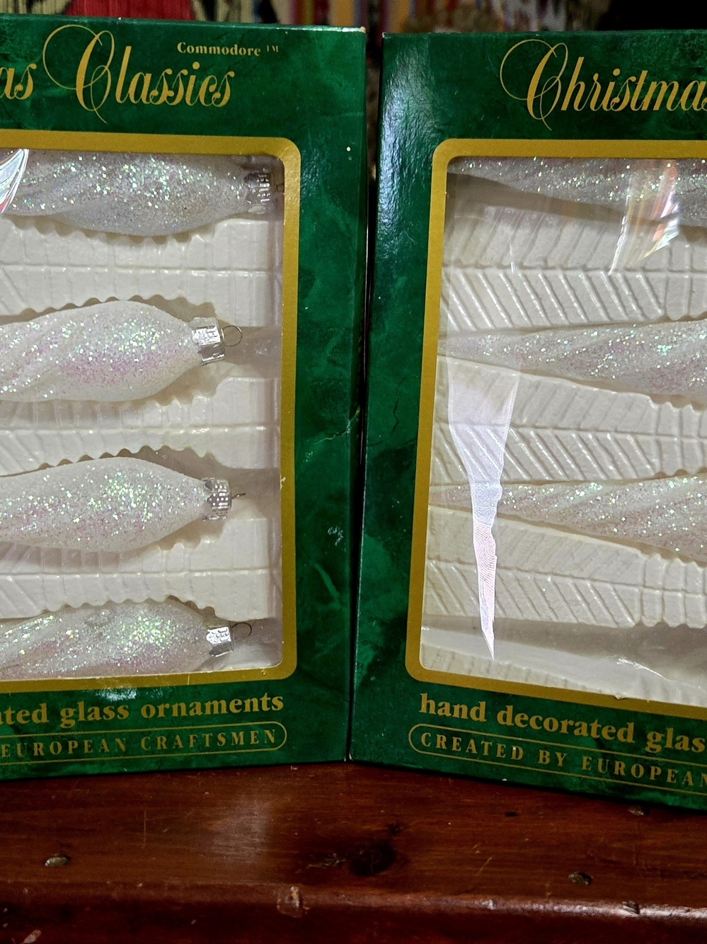 Set of 7 Vintage Commodore Christmas Classics Hand Decorated Glass Ornaments